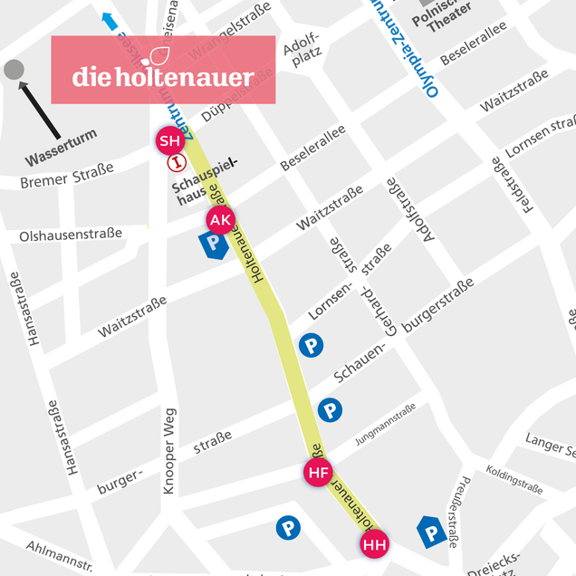 Karte der Holtenauer Straße mit den Spots, wo Kiel blüht auf! stattfindet